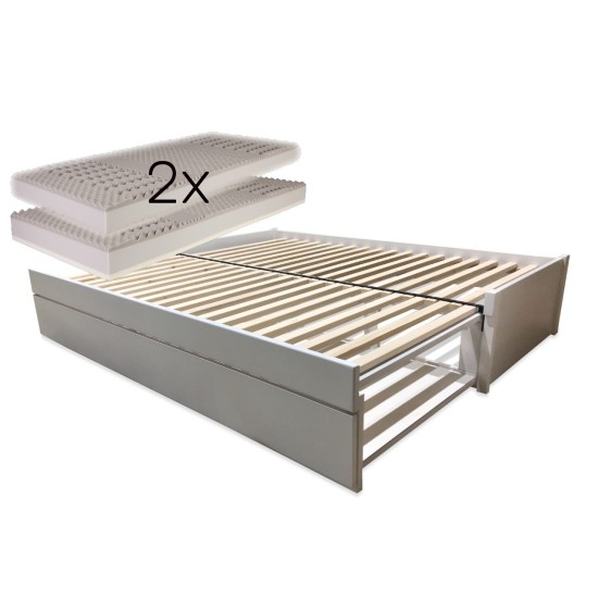 Set - Rozkládací postel z masivu s jednou zásuvkou Saturn + 2x matrace Bali Set - Rozkládací postel z masivu s jednou zásuvkou Saturn + 2x matrace Bali