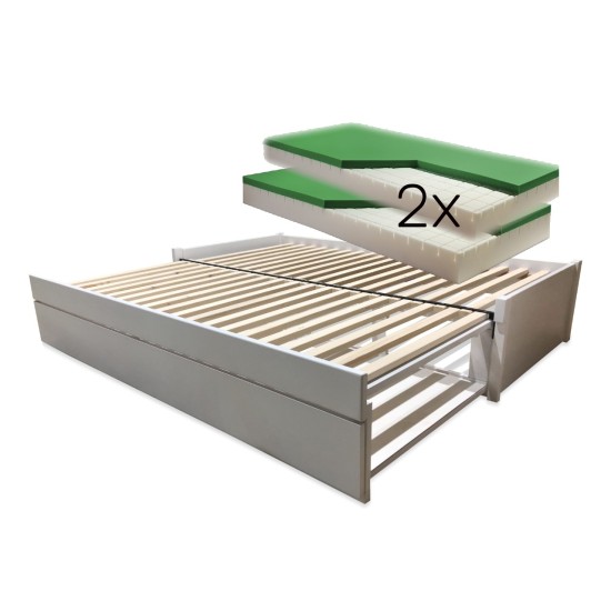 Set - Rozkládací postel z masivu s jednou zásuvkou Saturn + 2x matrace Dubai Set - Rozkládací postel z masivu s jednou zásuvkou Saturn + 2x matrace Dubai
