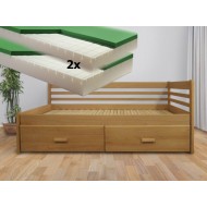 Luxusní set - Rozkládací postel z masivu Klaudie + 2x matrace Dubai