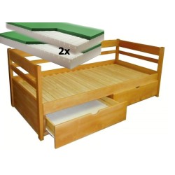 Luxusní set - Rozkládací postel z masivu Monika + 2x matrace Dubai