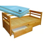Set - Rozkládací postel z masivu Monika + 2x matrace Sal