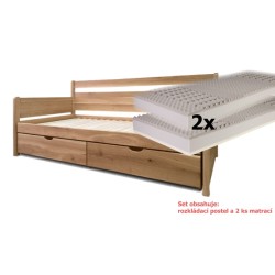 Set - Rozkládací postel z masivu Santiago + 2x matrace Bali