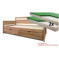 Luxusní set - Rozkládací postel z masivu Santiago + 2x matrace Dubai