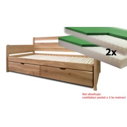 Luxusní set - Rozkládací postel z masivu Santiago + 2x matrace Dubai