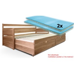 Set - Rozkládací postel z masivu Santiago + 2x matrace Sal 