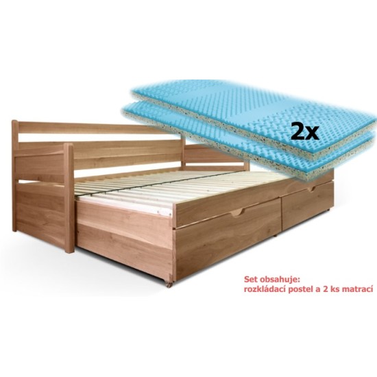 Set - Rozkládací postel z masivu Santiago + 2x matrace Sal Set - Rozkládací postel z masivu Santiago + 2x matrace Sal