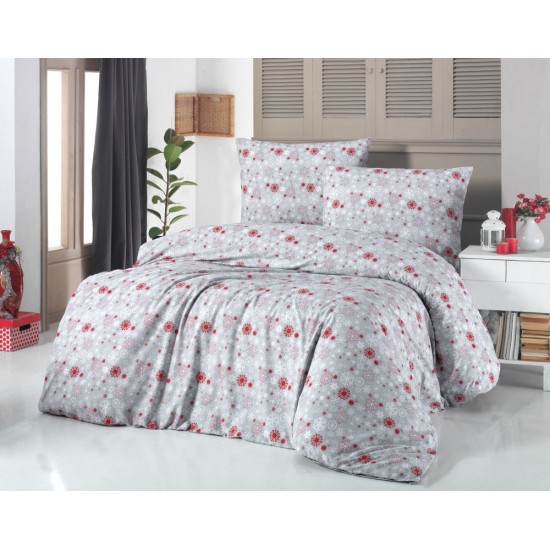 Vánoční povlečení 200x200, 70x90cm VLOČKY červenošedé Vánoční povlečení 200x200, 70x90cm VLOČKY červenošedé