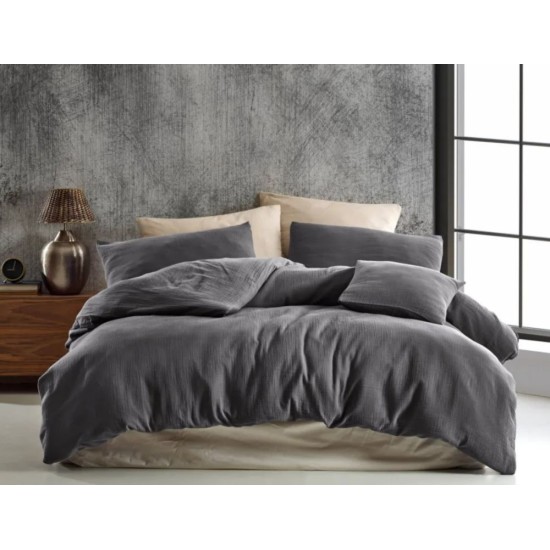 Francouzské mušelínové povlečení 240x220, 70x90cm tmavě šedé Francouzské mušelínové povlečení 240x220, 70x90cm tmavě šedé