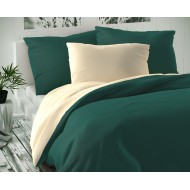 Saténové povlečení LUXURY COLLECTION 140x200, 70x90cm tmavě zelené / smetanové